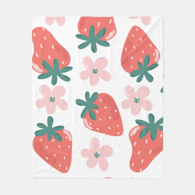 Couverture Polaire Motif fraise et fleur (Devant)