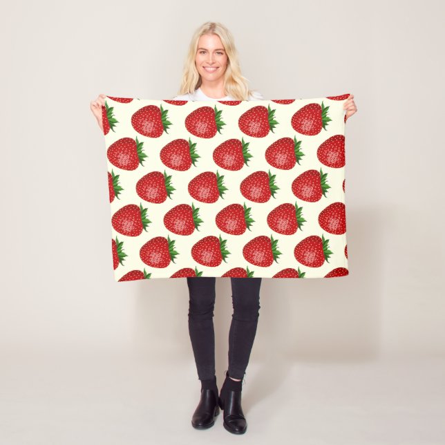 Couverture Polaire Motif fraises, fraises rouges, fruits, feuilles (En situation)