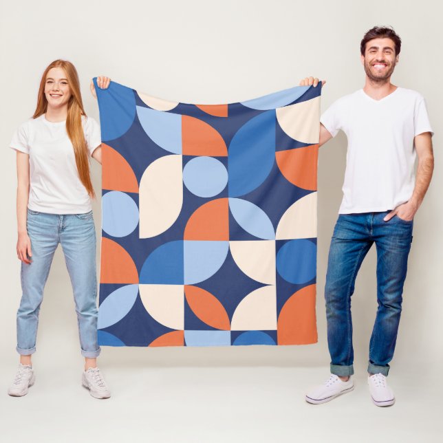 Couverture Polaire Motif géométrique Abstrait bleu orange (En situation)