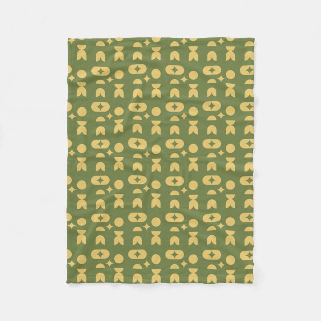 Couverture Polaire Motif géométrique abstrait vert olive rétro (Devant)