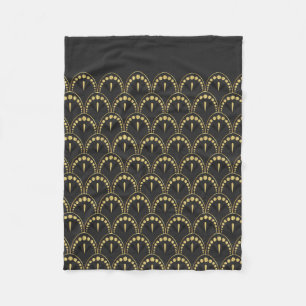 Couverture Polaire Motif géométrique art-déco gris foncé et or