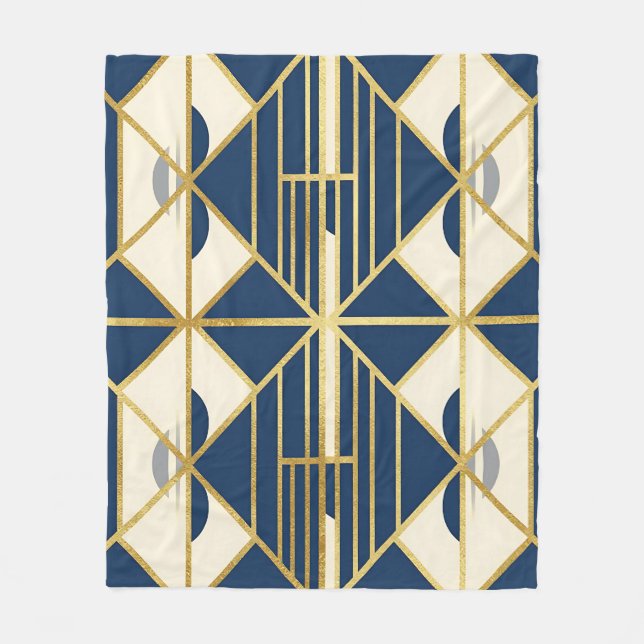 Couverture Polaire Motif géométrique Art Déco Navy et Or (Devant)