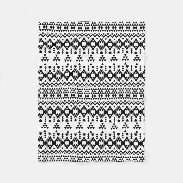 Couverture Polaire Motif géométrique Aztec noir et blanc (Devant)