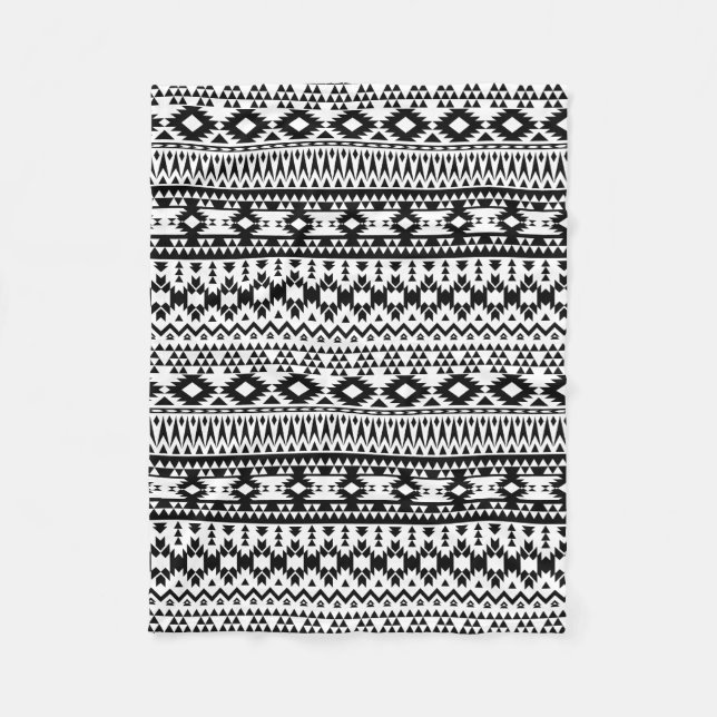 Couverture Polaire Motif géométrique Aztec noir et blanc (Devant)