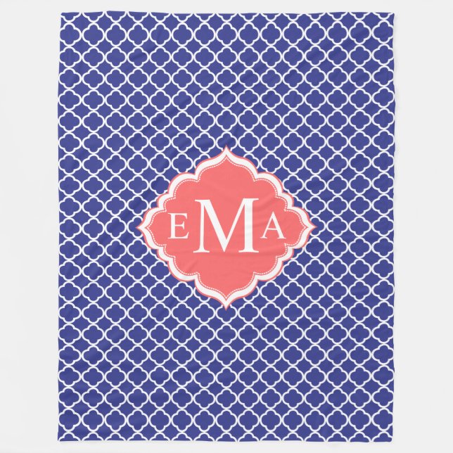 Couverture Polaire Motif géométrique bleu et blanc (Devant)