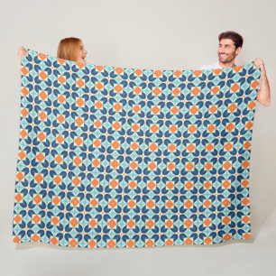 Couverture Polaire Motif géométrique d'inspiration arabe bleue et ora