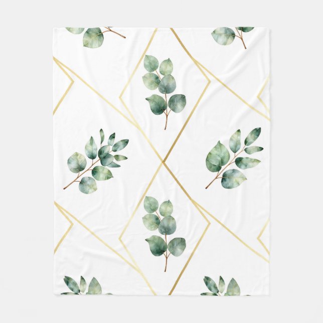 Couverture Polaire Motif géométrique doré eucalyptus (Devant)