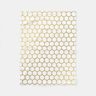 Couverture Polaire Motif géométrique Hexagon blanc et or