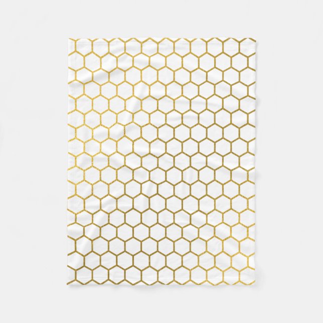 Couverture Polaire Motif géométrique Hexagon blanc et or (Devant)