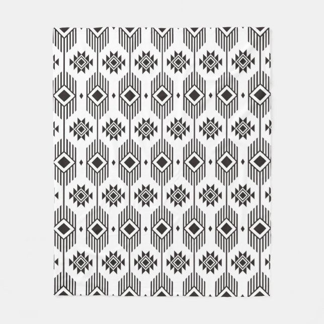 Couverture Polaire Motif géométrique ikat noir et blanc (Devant)