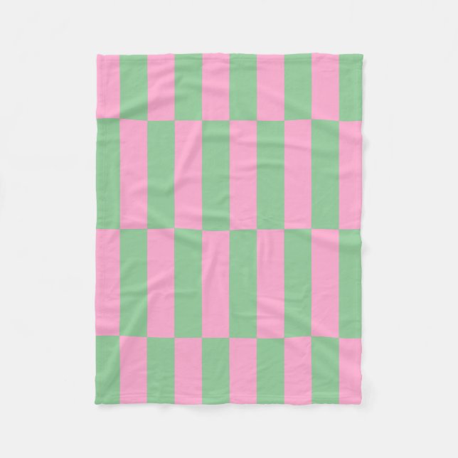 Couverture Polaire Motif géométrique rayé rose et vert (Devant)
