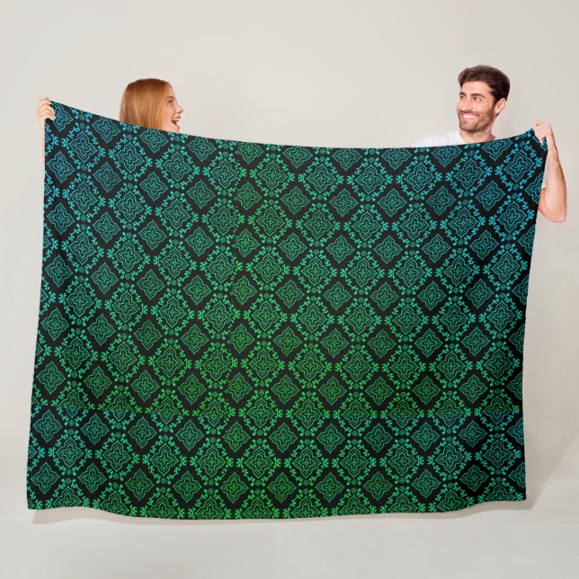 Couverture Polaire Motif géométrique vert / Impression indienne (En situation)