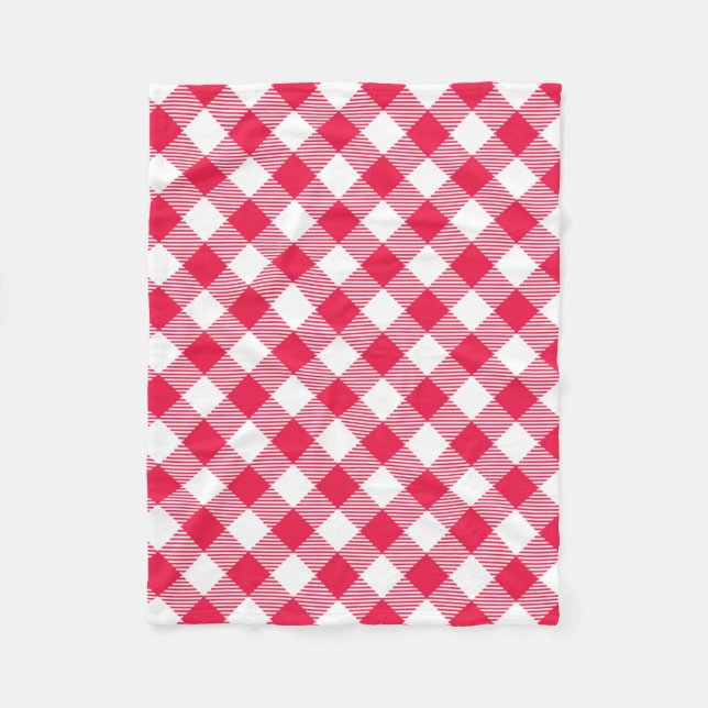 Couverture Polaire Motif Gingham Rouge et Blanc Classique Rustique (Devant)