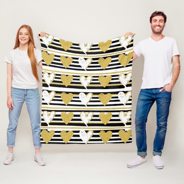 Couverture Polaire Motif Glam Cœur Or Rayure Noire (1) (En situation)