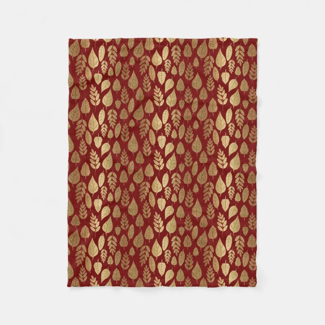 Couverture Polaire Motif Gold et Red Leaf (Devant)