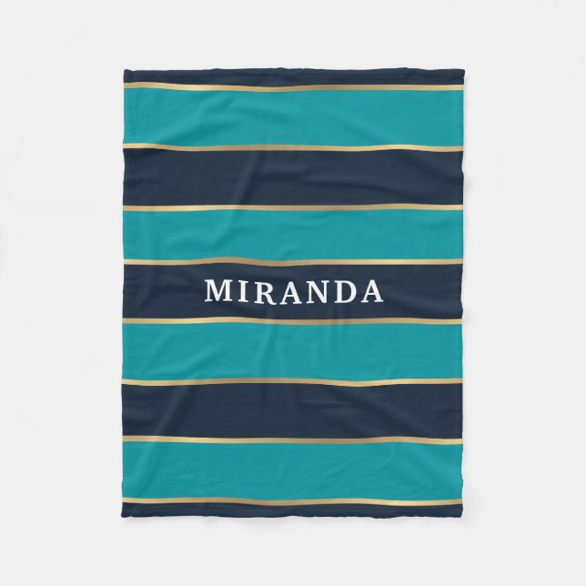Couverture Polaire Motif Gras bleu marine Gold Stripe (Devant)