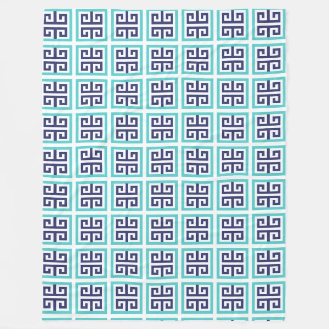 Couverture Polaire Motif grec Navy Blue Aqua (Devant)