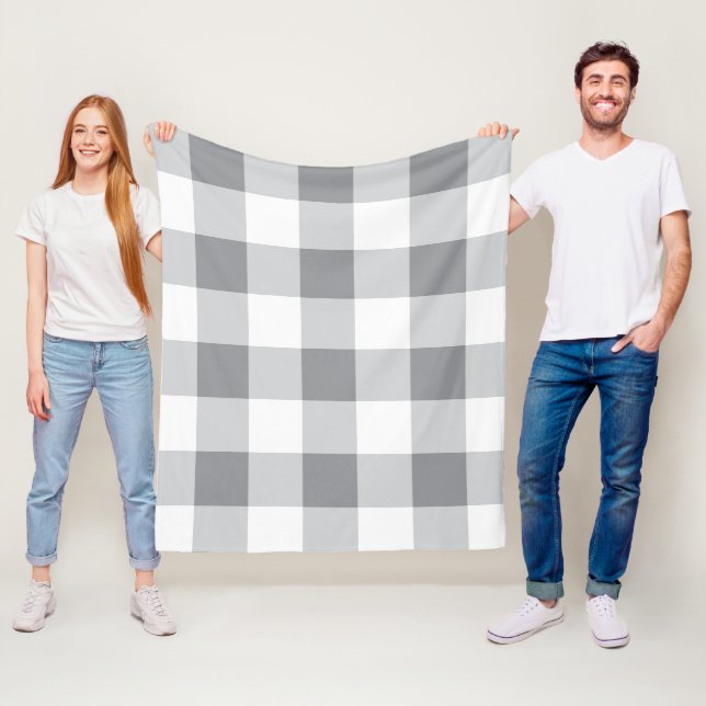 Couverture Polaire Motif gris et blanc En vichy (En situation)