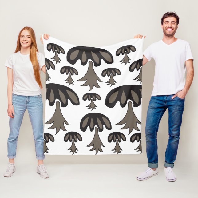 Couverture Polaire Motif gris-noir de champignons (En situation)
