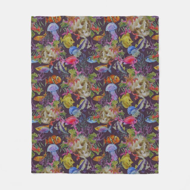 Couverture Polaire Motif grunge de vie marine (Devant)