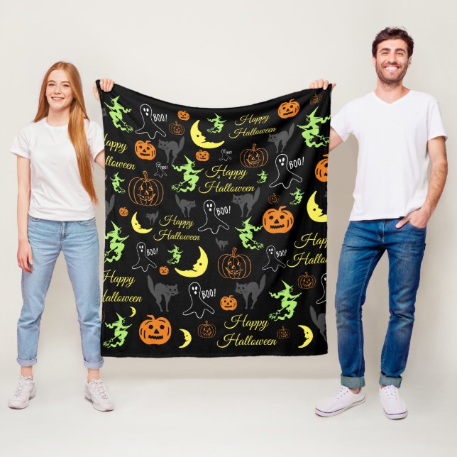Couverture Polaire Motif Halloween Noir (En situation)