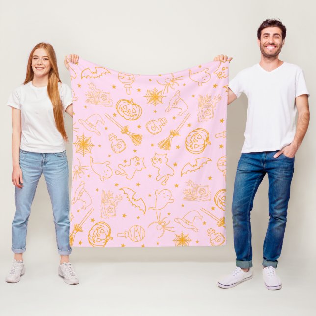 Couverture Polaire Motif Halloween Rose et Orange Enjoué (En situation)