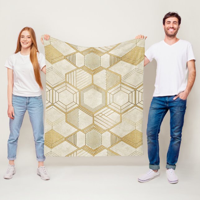 Couverture Polaire Motif Hexagone Doré Luxueux - Texture Marbre 2 (En situation)