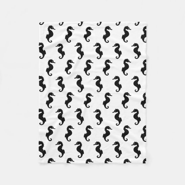 Couverture Polaire Motif hippocampe noir et blanc (Devant)