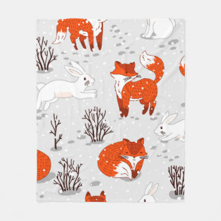 Couverture Polaire Motif hivernal sans soudure avec de mignons renard