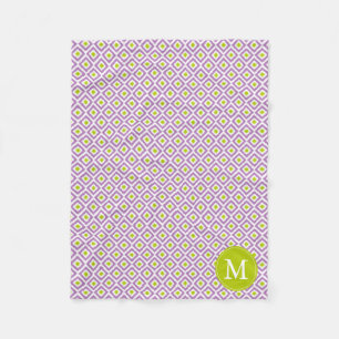 Couverture Polaire Motif Ikat violet monogramme de diamants verts