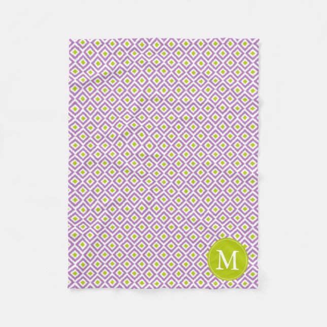 Couverture Polaire Motif Ikat violet monogramme de diamants verts (Devant)