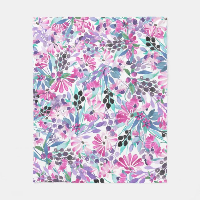 Couverture Polaire Motif incomparable de fleurs et de baies violettes (Devant)