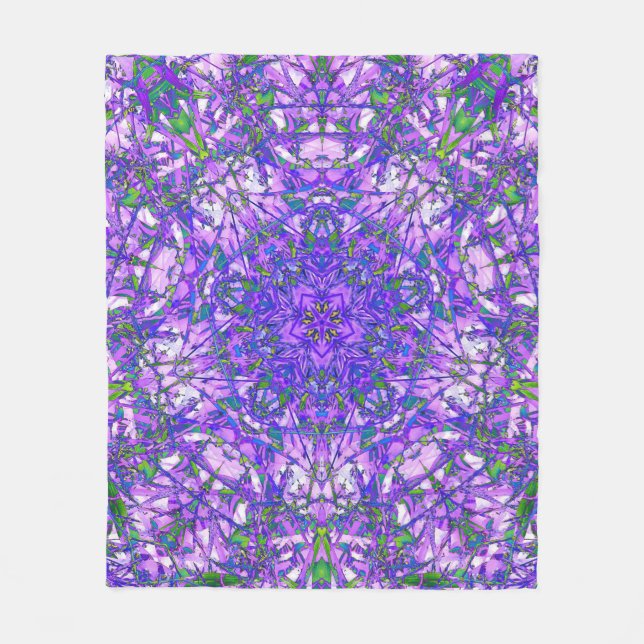 Couverture Polaire Motif Kaleidoscope Abstrait en violet et vert (Devant)