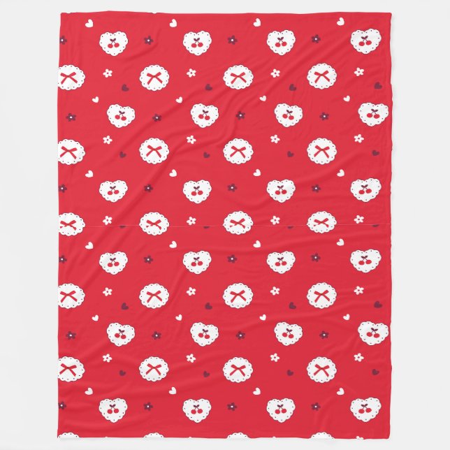 Couverture Polaire Motif Kawaii Cherries et Bows (Devant)