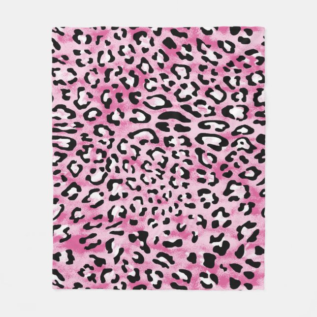 Couverture Polaire Motif Léopard Blanc Rose. (Devant)