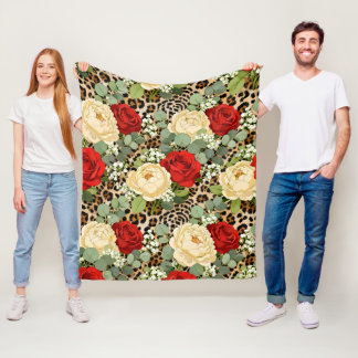 Couverture Polaire Motif Léopard Luxueux & Rose Rouge