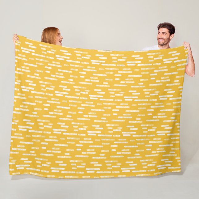 Couverture Polaire Motif Lignes arrondies | Blanc/moutarde Jaune (En situation)