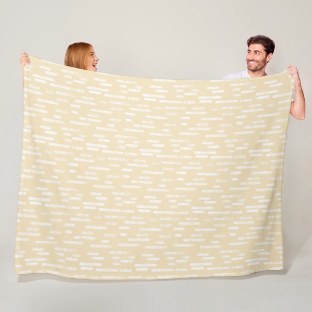 Couverture Polaire Motif Lignes arrondies | Blanc sur jaune pâle (En situation)
