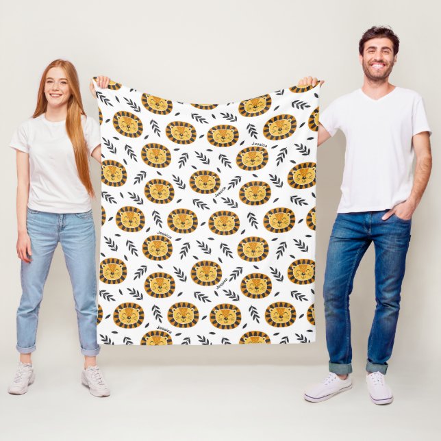 Couverture Polaire Motif Lion Jungle avec nom enfant (En situation)