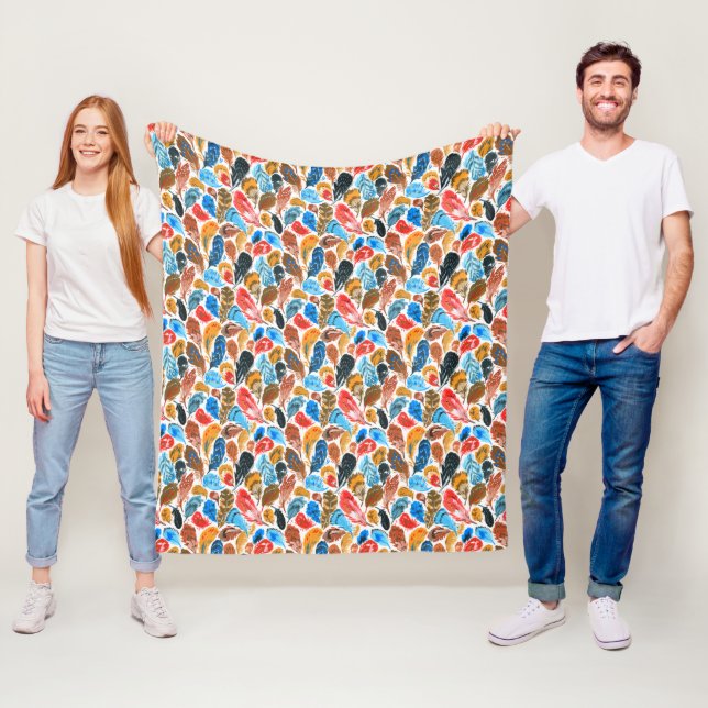 Couverture Polaire Motif lumineux avec plumes d'oiseaux (En situation)