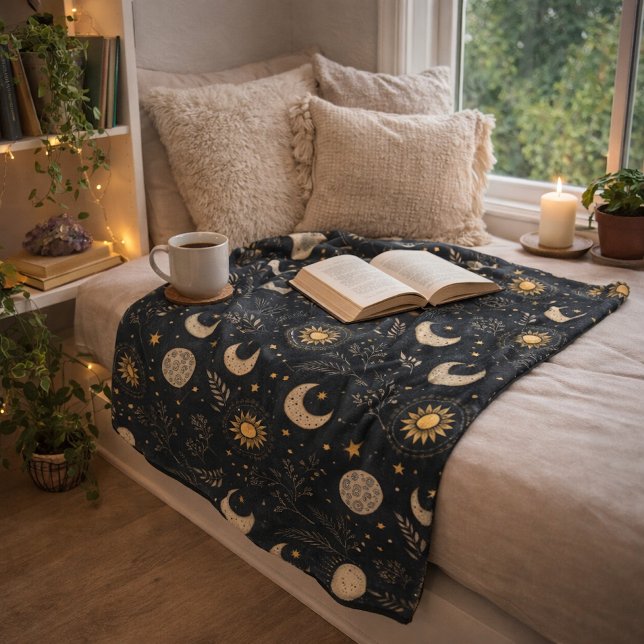 Couverture Polaire Motif Lunaire Céleste Mystique (Créateur téléchargé)