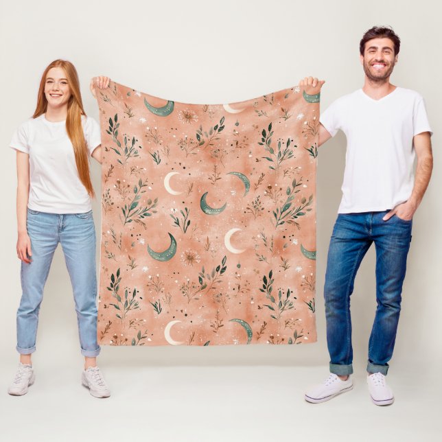 Couverture Polaire Motif lunaire floral céleste Boho (4) (En situation)