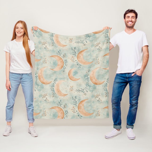Couverture Polaire Motif lunaire floral céleste Boho (8) (En situation)