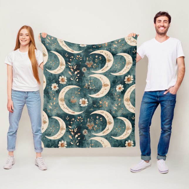 Couverture Polaire Motif lunaire floral céleste boho (9) (En situation)
