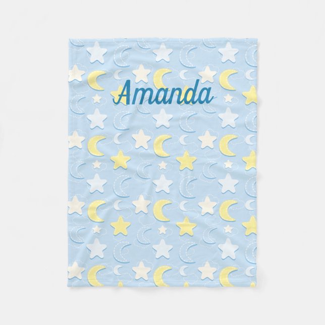 Couverture Polaire Motif Lune & Étoiles (Devant)