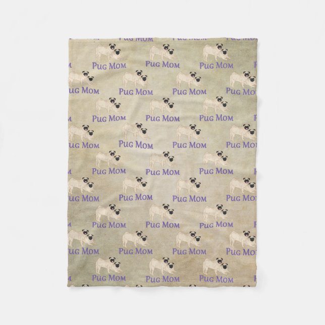 Couverture Polaire Motif Maman Pug Fond Terreux (Devant)