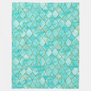 Couverture Polaire Motif Marocain Gold et Aqua