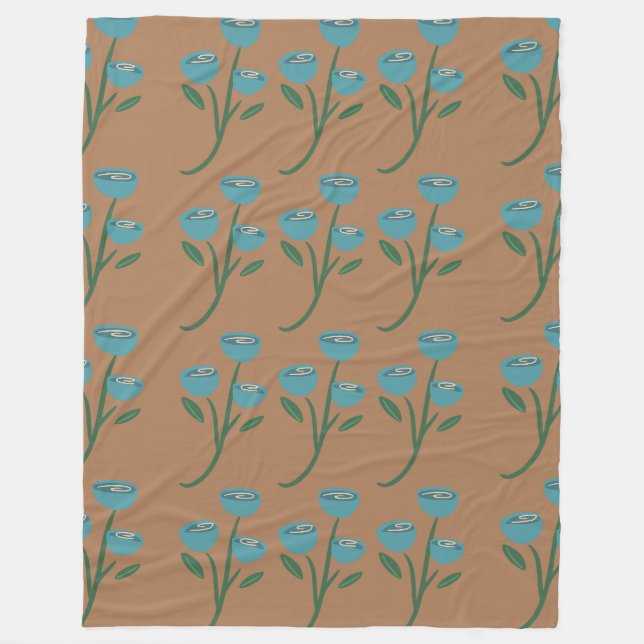 Couverture Polaire Motif marron floral bleu (Devant)