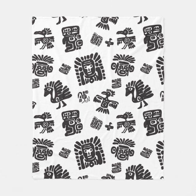 Couverture Polaire Motif maya sans couture. Elem noir et blanc (Devant)