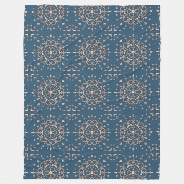 Couverture Polaire Motif Médaillon Bleu et Tan d'inspiration marocain (Devant)